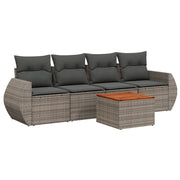 Set Divano da Giardino 5 pz | Set Salotto da Giardino con Cuscini Grigio in Polyrattan