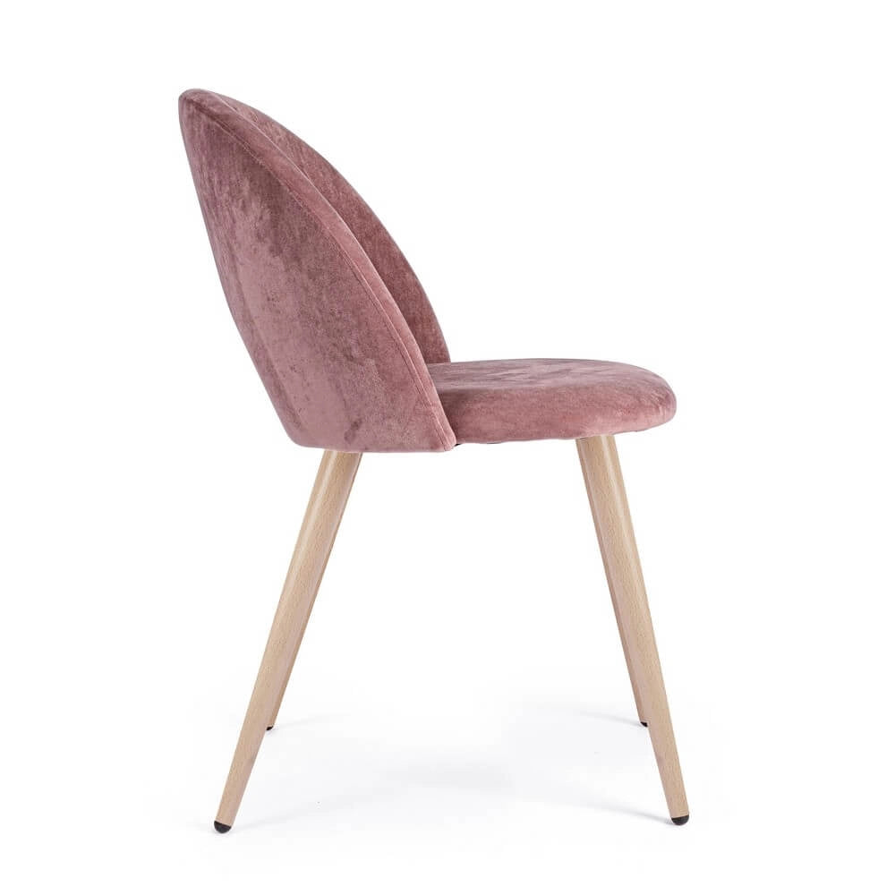 Set di 4 Sedie Imbottite in Velluto con Gambe Effetto Legno - MARINA