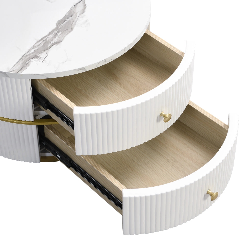 Set di 2 tavolini da caffè rotondi a incastro 60 e 50 cm MDF bianco， 2 cassetti