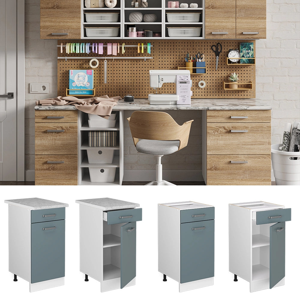 Vicco Base universale Grigio-blu 40 cm con cassetto, con piano di lavoro