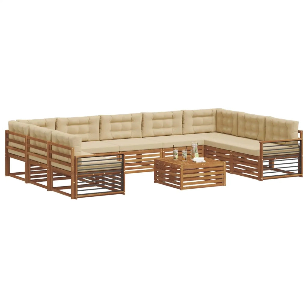 Set di divani da esterno con cuscino 10 pcs Naturale e Beige 3374183