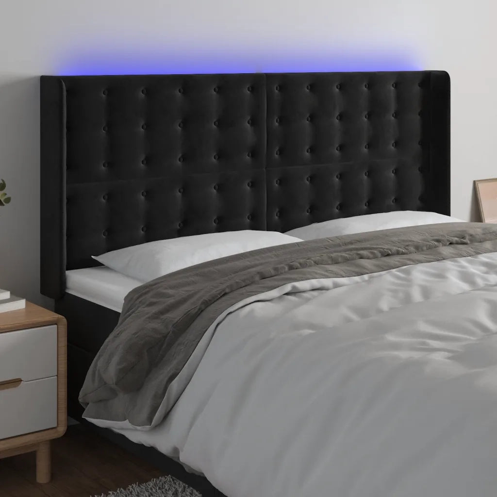 Testiera a LED-Testata con LED Nera 203x16x118/128 cm in Velluto 705608