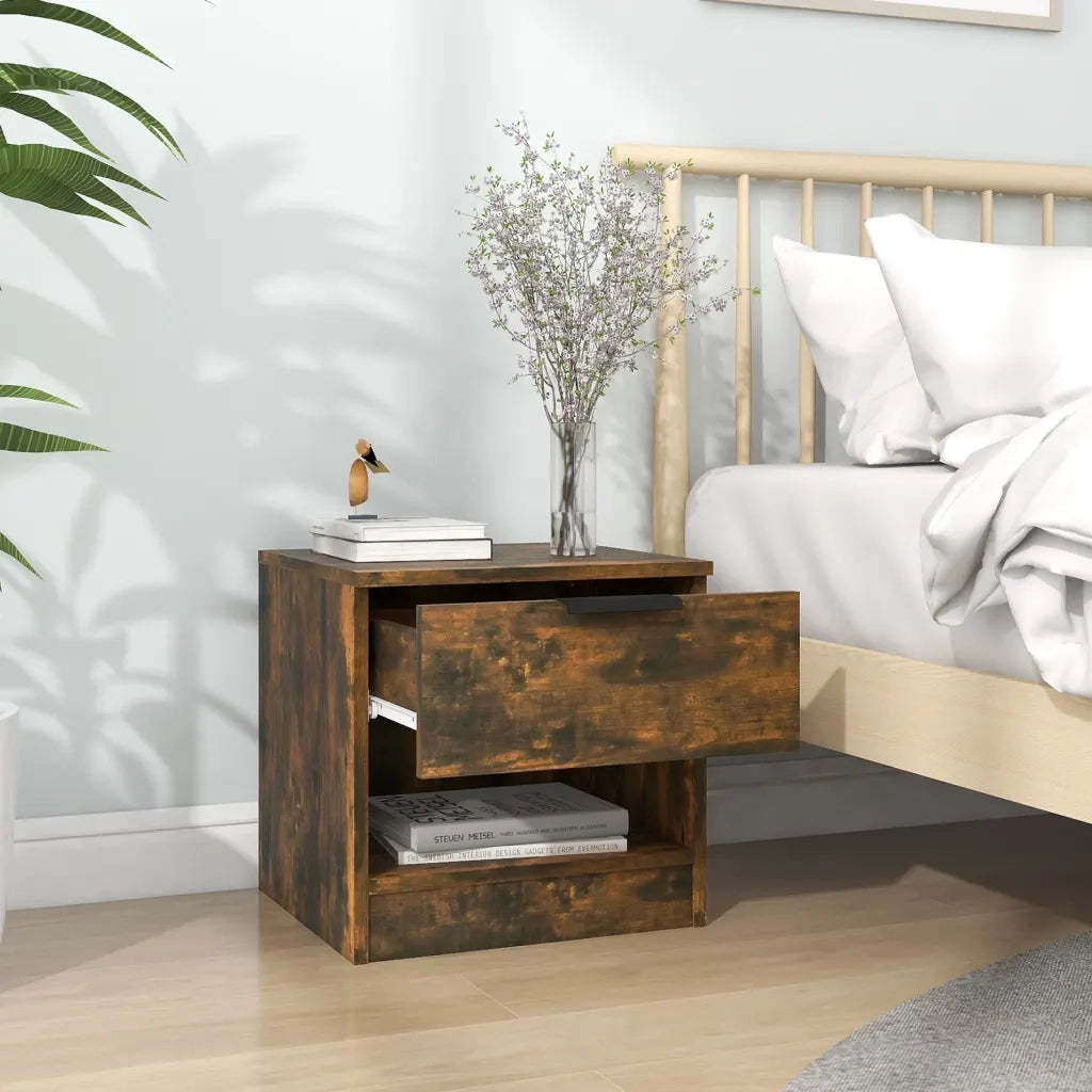 Comodini 2 pz Rovere Fumo in Legno Multistrato 817046