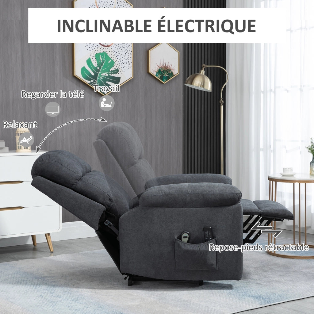 Poltrona Massaggiante Elettrica Reclinabile con Poggiapiedi e Telecomando ¨C Zephmum ¨C Tessuto Grigio