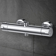 Termosifone per batteria doccia per bagno - rubinetto doccia miscelatore cromato con interruttore di sicurezza a 38 °C - ottone (Due fori)
