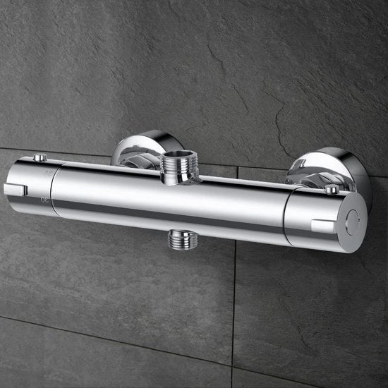 Termosifone per batteria doccia per bagno - rubinetto doccia miscelatore cromato con interruttore di sicurezza a 38 °C - ottone (Due fori)