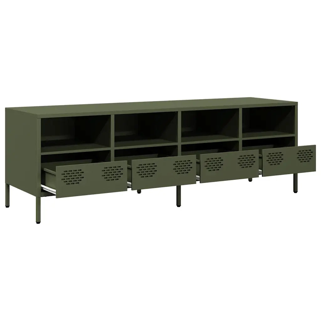 Mobile TV Verde Oliva 135x39x43,5cm Acciaio Laminato a Freddo