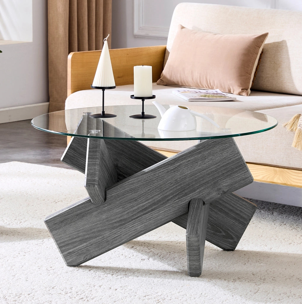 Tavolino da caffè rotondo in vetro e MDF Ø 79 cm