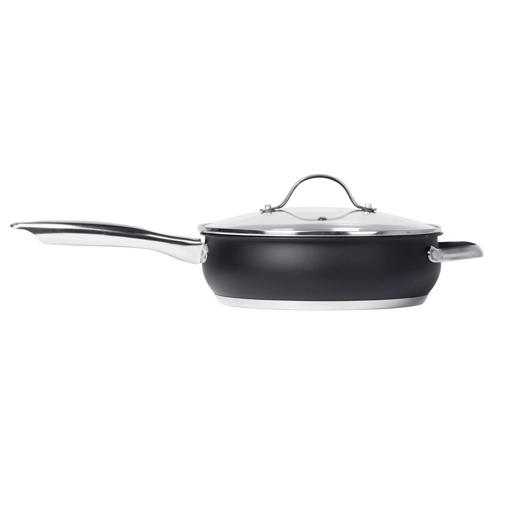 Trade Shop - Set Batteria Di Pentole Con Coperchi 8 Pezzi In Acciaio Inox Linea Blackcook Cucina -