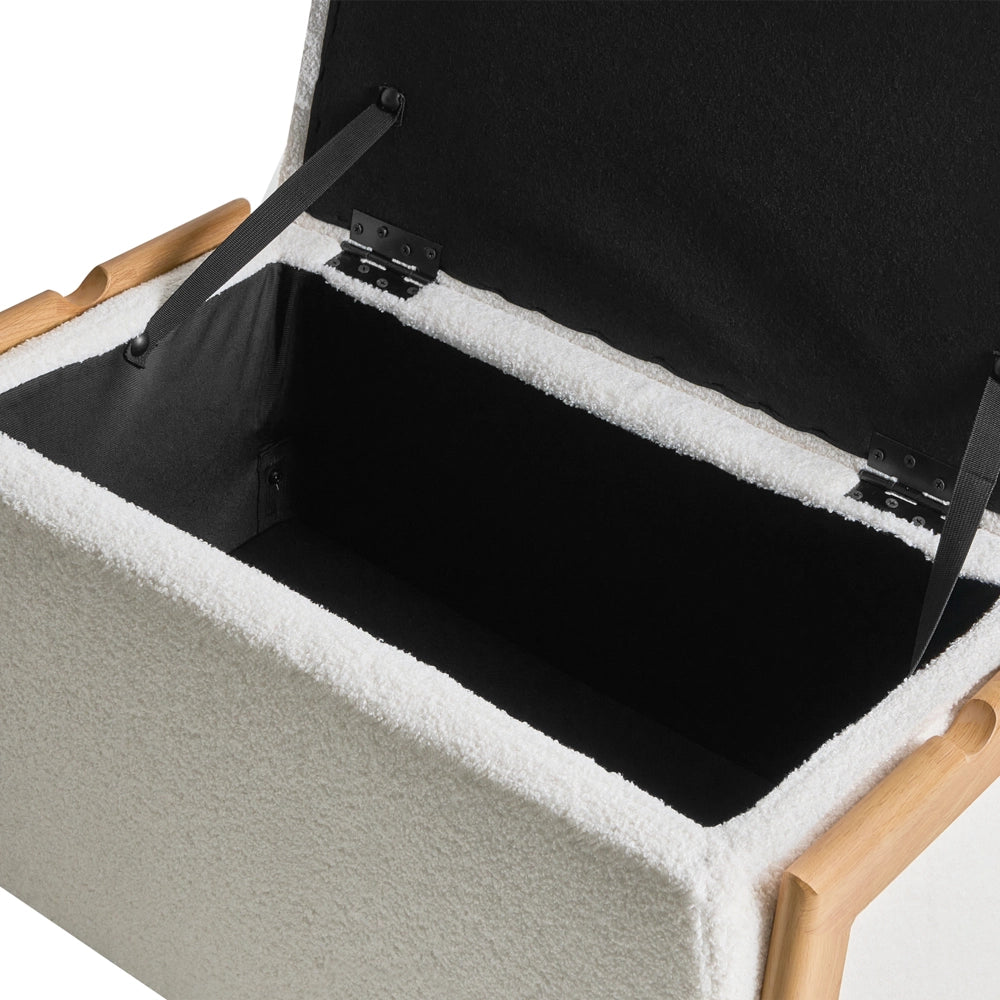 Panca stile moderno e glamour per camera da letto e soggiorno Rivestimento in essuto bouclè bianco contenitore