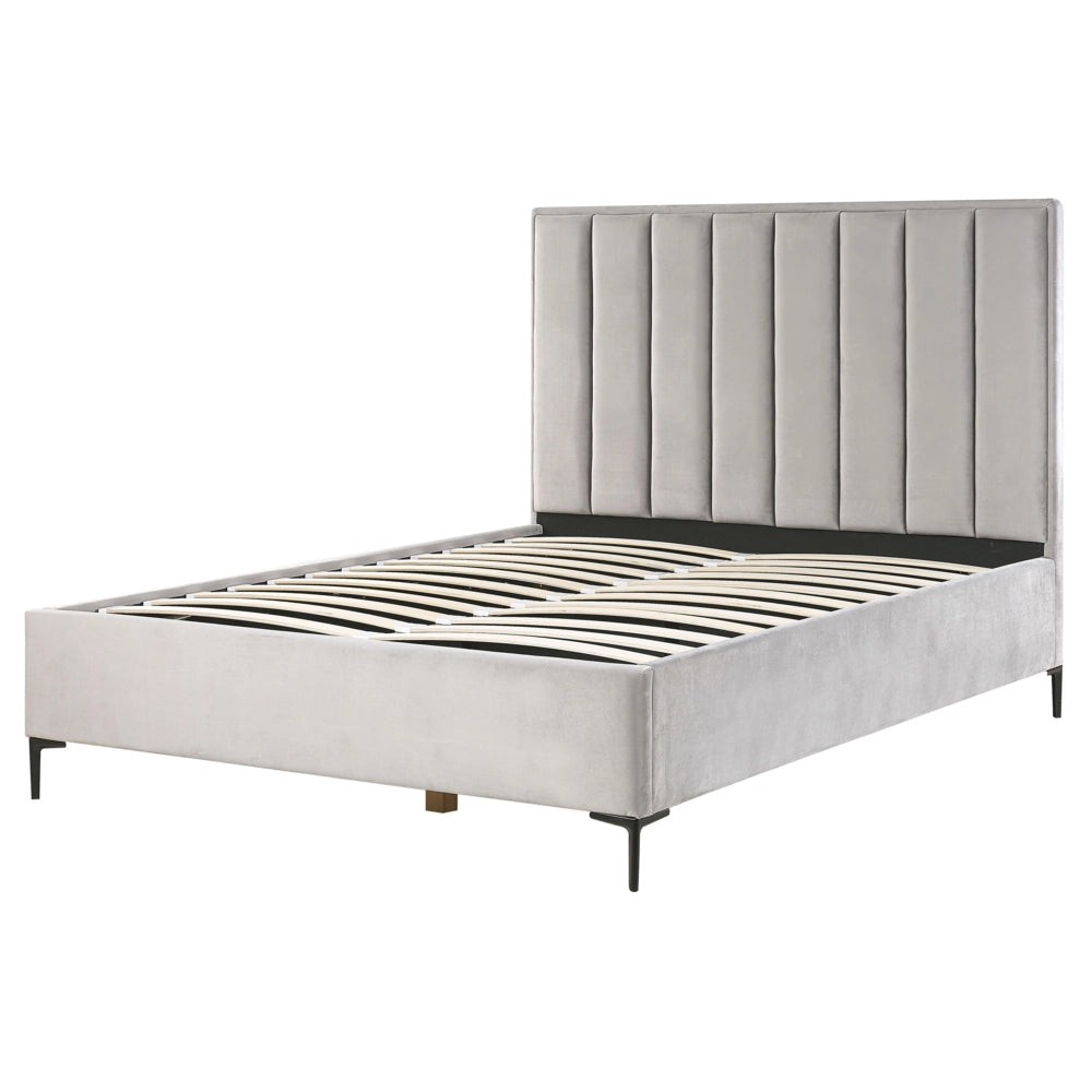 Set camera da letto in velluto grigio King Size letto con contenitore 2 comodini imbottiti