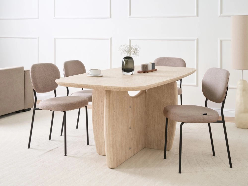 Tavolo da pranzo in MDF rettangolare con ampia base a piedistallo 180 x 90 cm Marrone chiaro stile minimalista