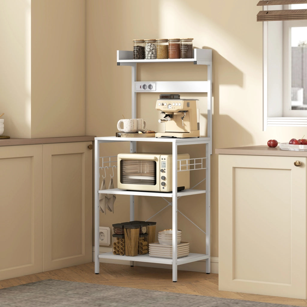 Scaffale da Cucina con Prese Elettriche ¨C zephmum ¨C Bianco 60x42x137 cm