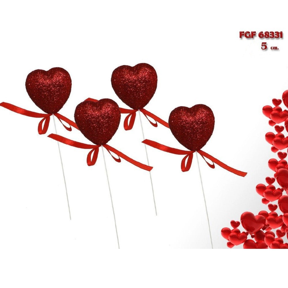 Trade Shop - Set 8 Cuori Glitterati In Polistirolo Con Stand Spillone 5cm San Valentino 68331 -