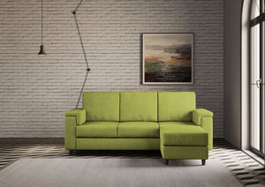 Divano 3 Posti con Pouf 208x155x85 cm Marrak in Tessuto Verde
