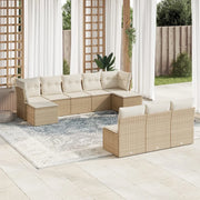 Set Divano da Giardino 10 pz con Cuscini Beige in Polyrattan