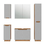 Vicco Set di mobili da bagno Rovere/grigio con struttura in piastrelle 5 parti