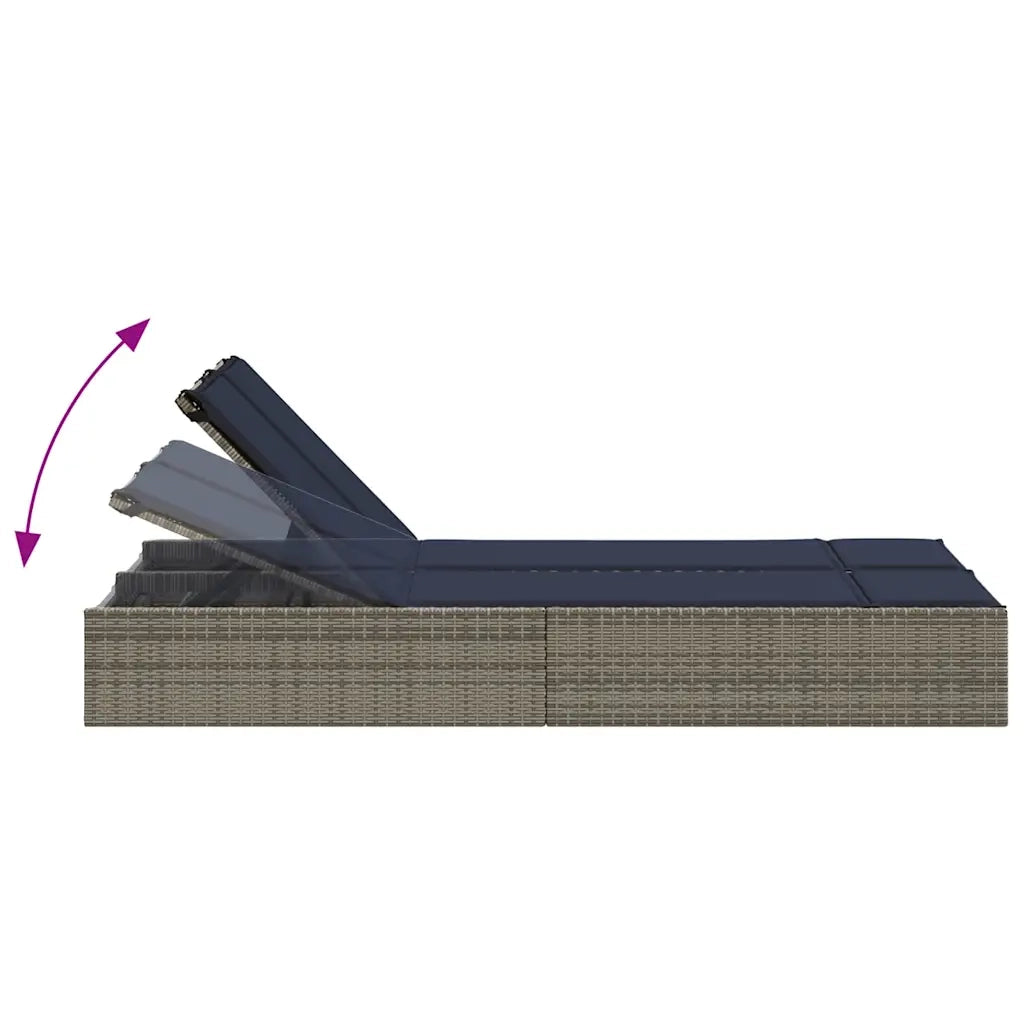 Lettino prendisole doppio con Cuscini in Polyrattan Grigio 368635