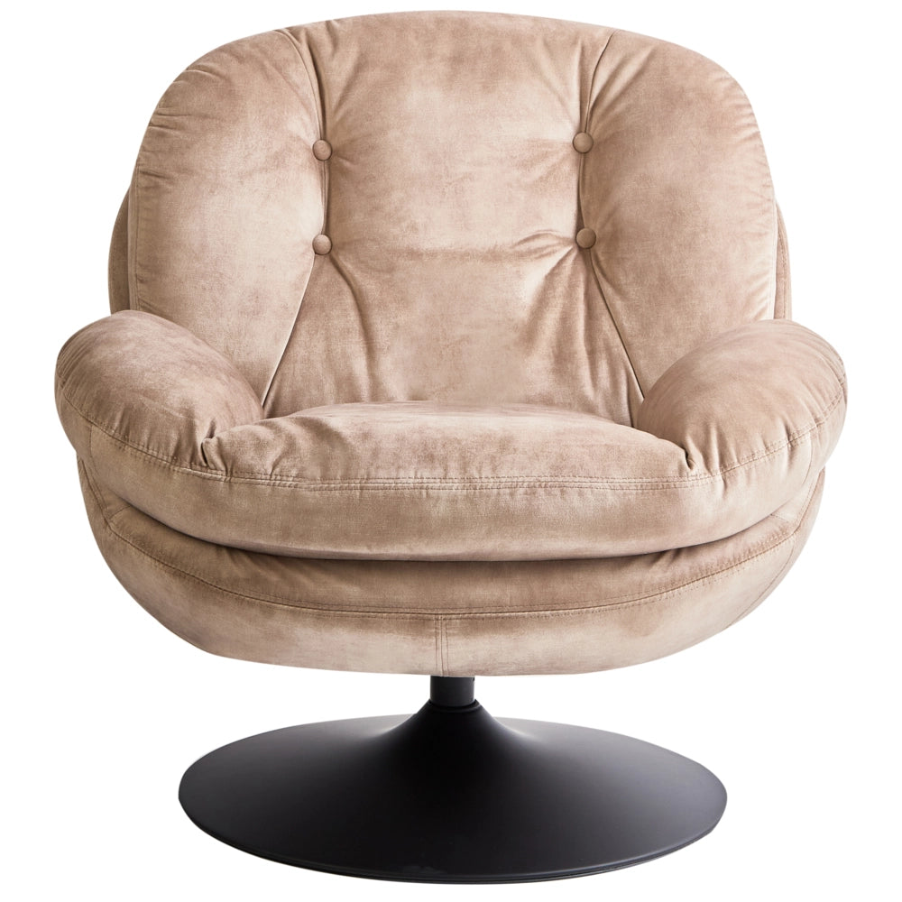 Poltrona girevole in velluto con sedile imbottito beige stile vintage