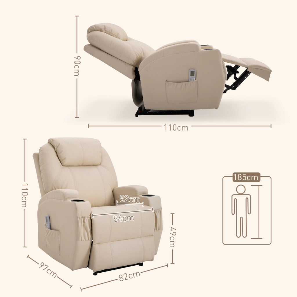Poltrona Relax Massaggiante Elettrica Reclinabile ¨C zephmum ¨C Tessuto Cr¨¨me