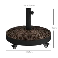 Base per Ombrellone da Giardino Rotonda a 4 Ruote con Freni, in Acciaio e Resina, Ø52x41 cm, Bronzo e Nero