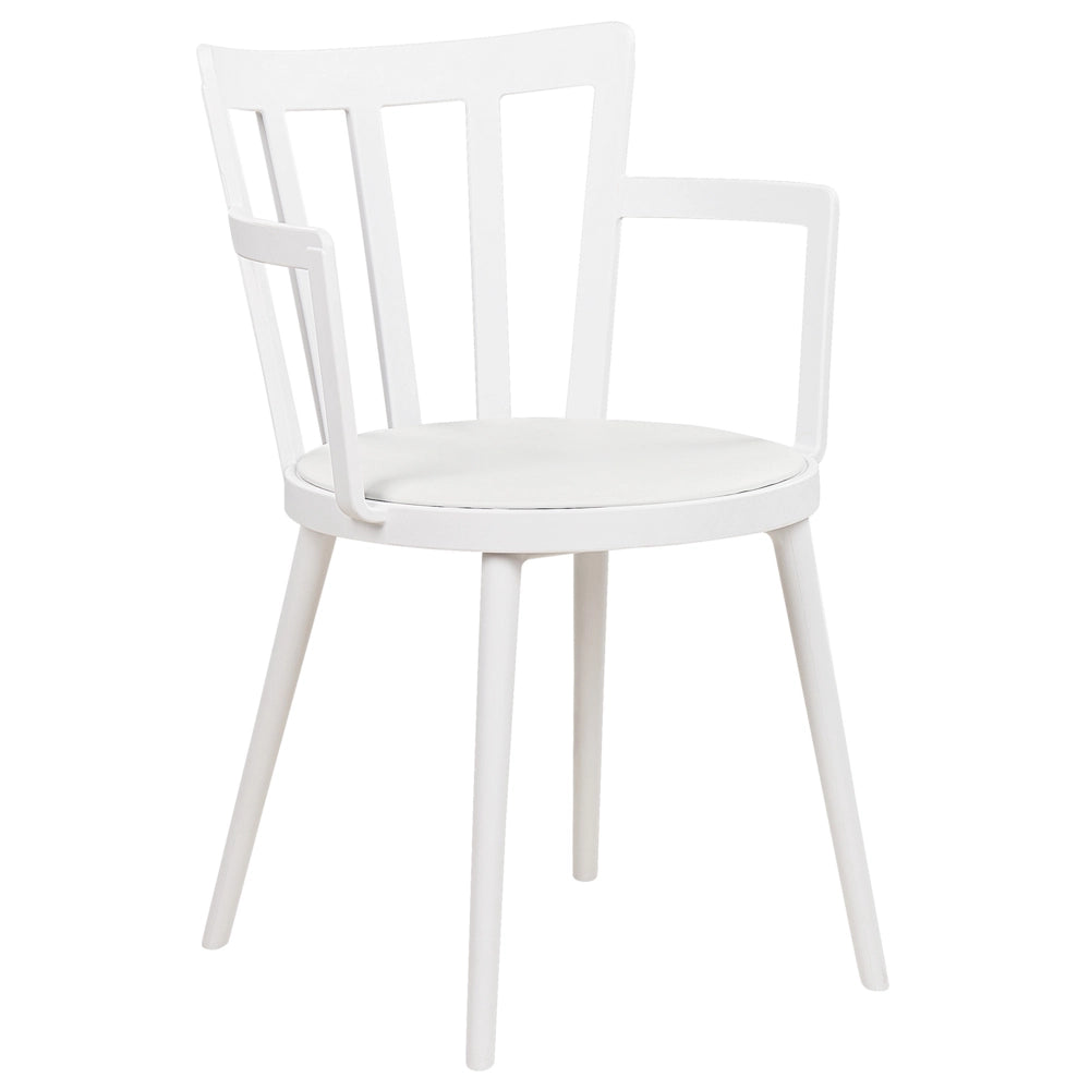 Set di 4 sedie da pranzo Seduta imbottita sintetica bianco Schienale aperto in ecopelle con braccioli Soggiorno moderno minimalista