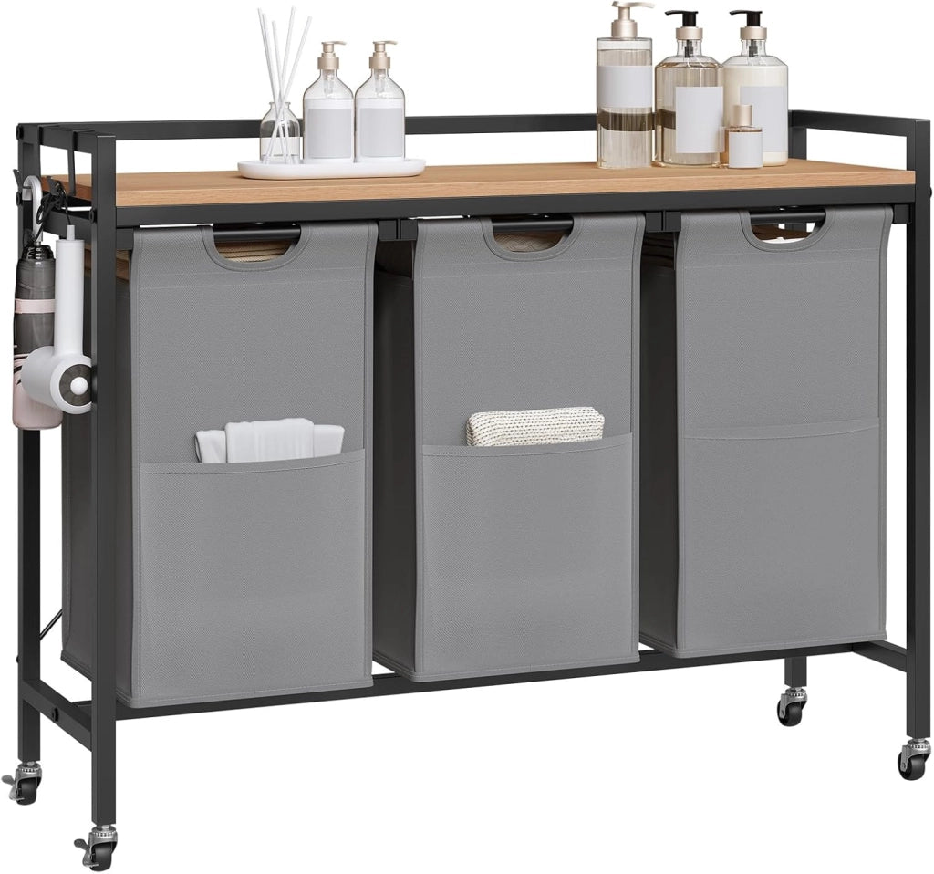 Cesto Portabiancheria, 3 Sacchi in Tessuto Oxford Rimovibili, Porta Biancheria, Struttura in Metallo, per Bagno e Lavanderia, 96x30x71cm, Capacità 40L per Cesto