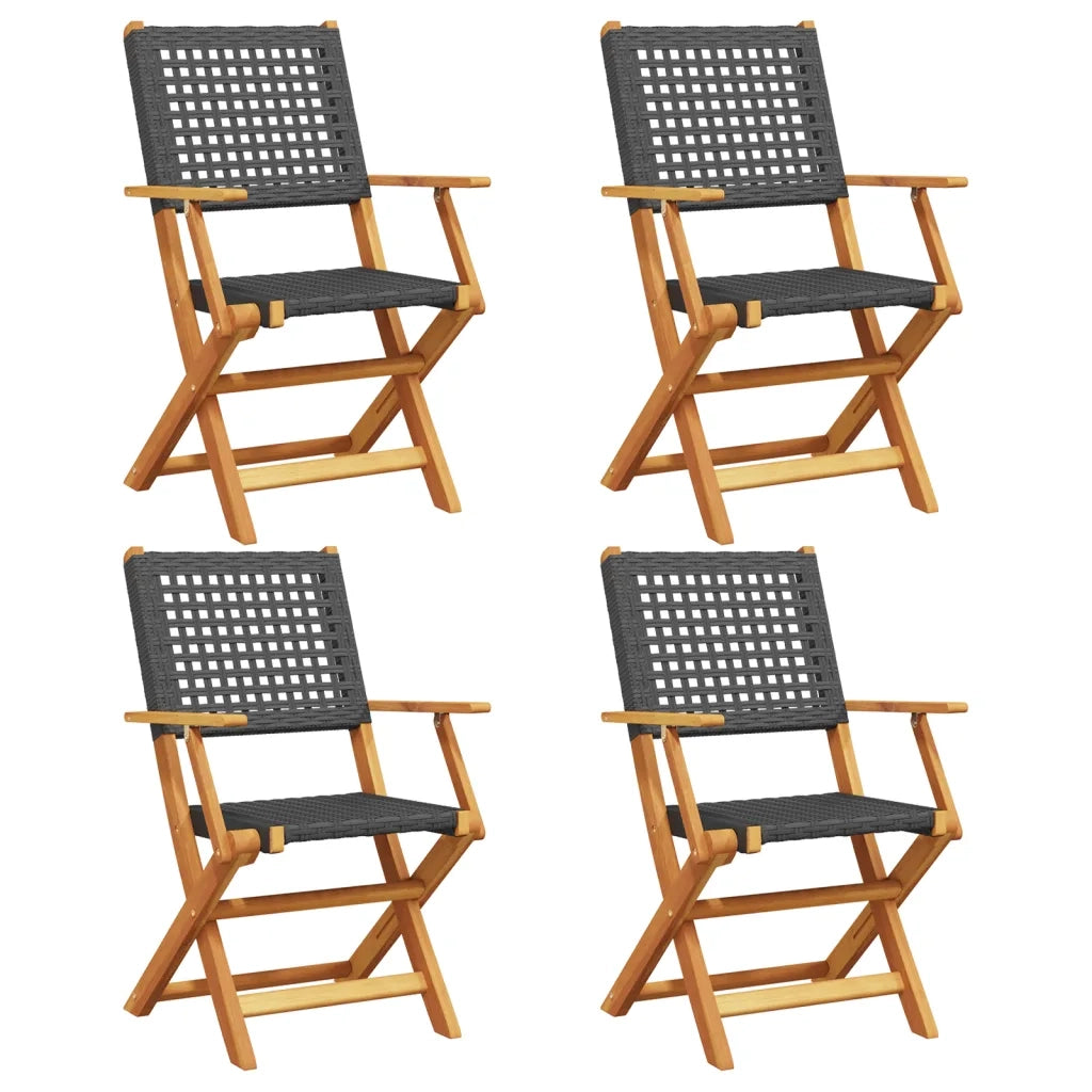 Sedie Giardino Pieghevoli 4 pz | Sedie da Esterno Nere Polyrattan e Legno Massello