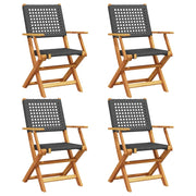 Sedie Giardino Pieghevoli 4 pz | Sedie da Esterno Nere Polyrattan e Legno Massello