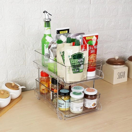 Cassettiera da bagno a doppio strato con cassetti scorrevoli - Pannello multifunzionale per sottocassa lavabo, armadio cucina e piano di lavoro - Pannello sotto lavabo con distributore