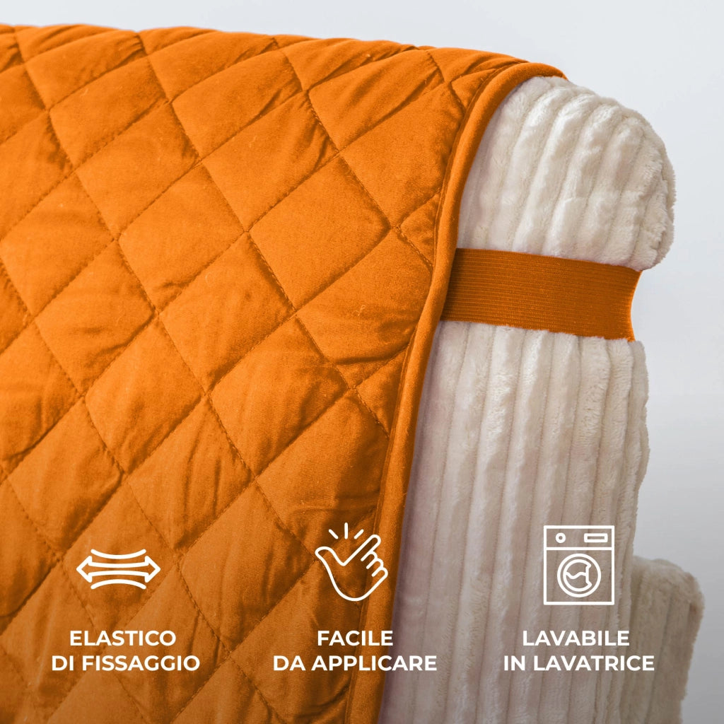 Copridivano Con Braccioli Antimacchia Trapuntato Protettore Impermeabile Salvadivano Idrorepellente Imbottito Con Elastico Antiscivolo Arancio - Divano 2 posti