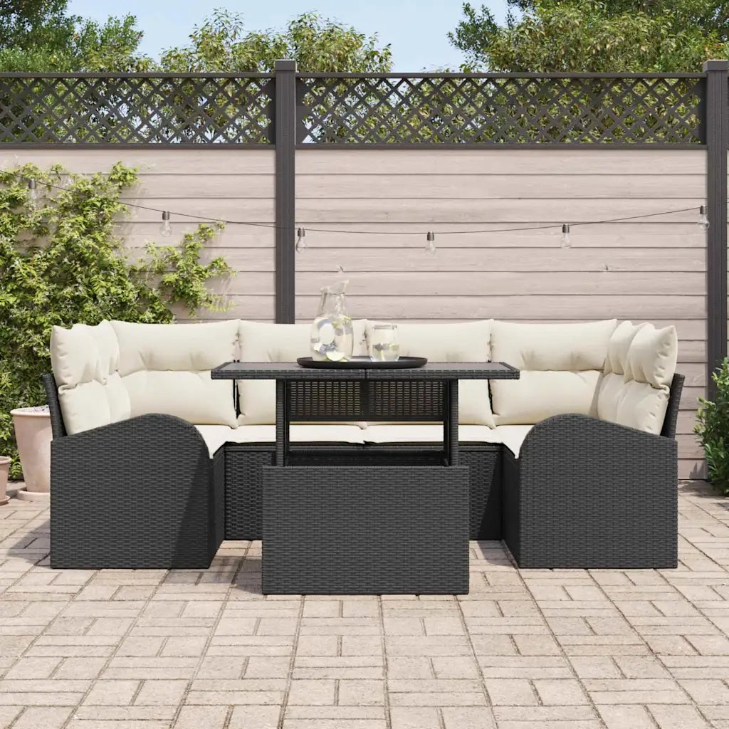 Set Divano da Giardino 7 pcs Nero Rattan in Polipropilene