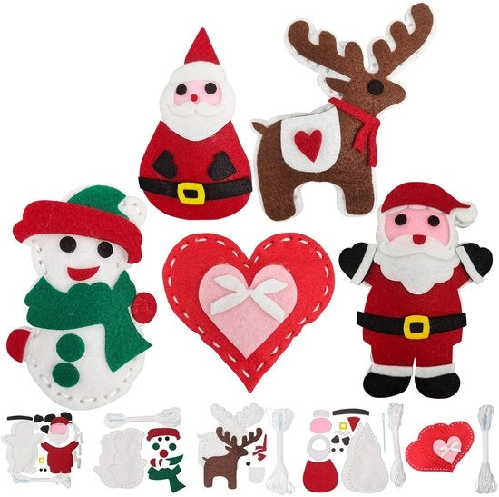 Pacchetto di decorazioni natalizie 5 pezzi - DIY - cucito - pacchetto di stampe per natale - Kerstman/Sneeuwpop/Hert/Hart - sicuro e riutilizzabile - facile da maneggiare - kit di attività per bambini