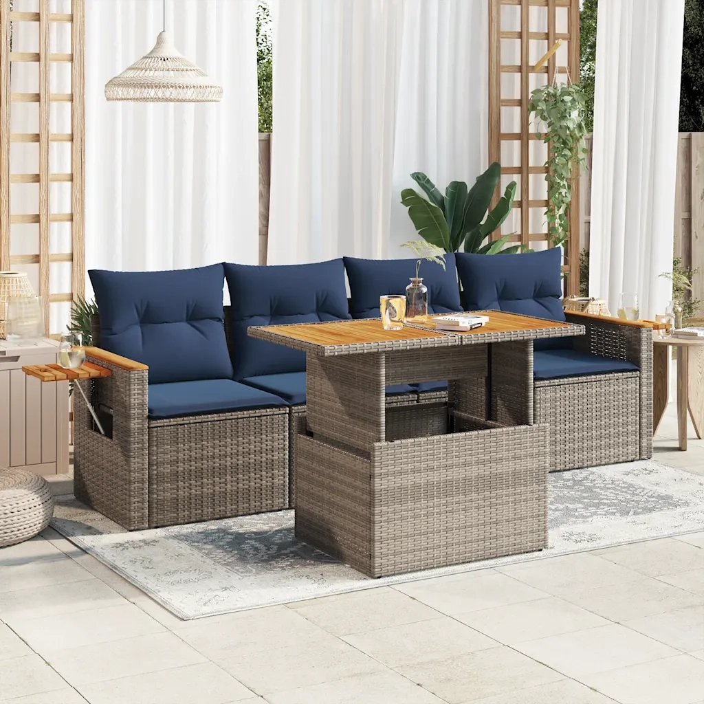 Set Divano da Giardino 5 pz con Cuscini Grigio in Polyrattan 3327547