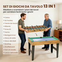 Tavolo da Gioco 13 in 1 con Calciobalilla Ping Pong Air Hockey Biliardo Scacchi e Altri Noce