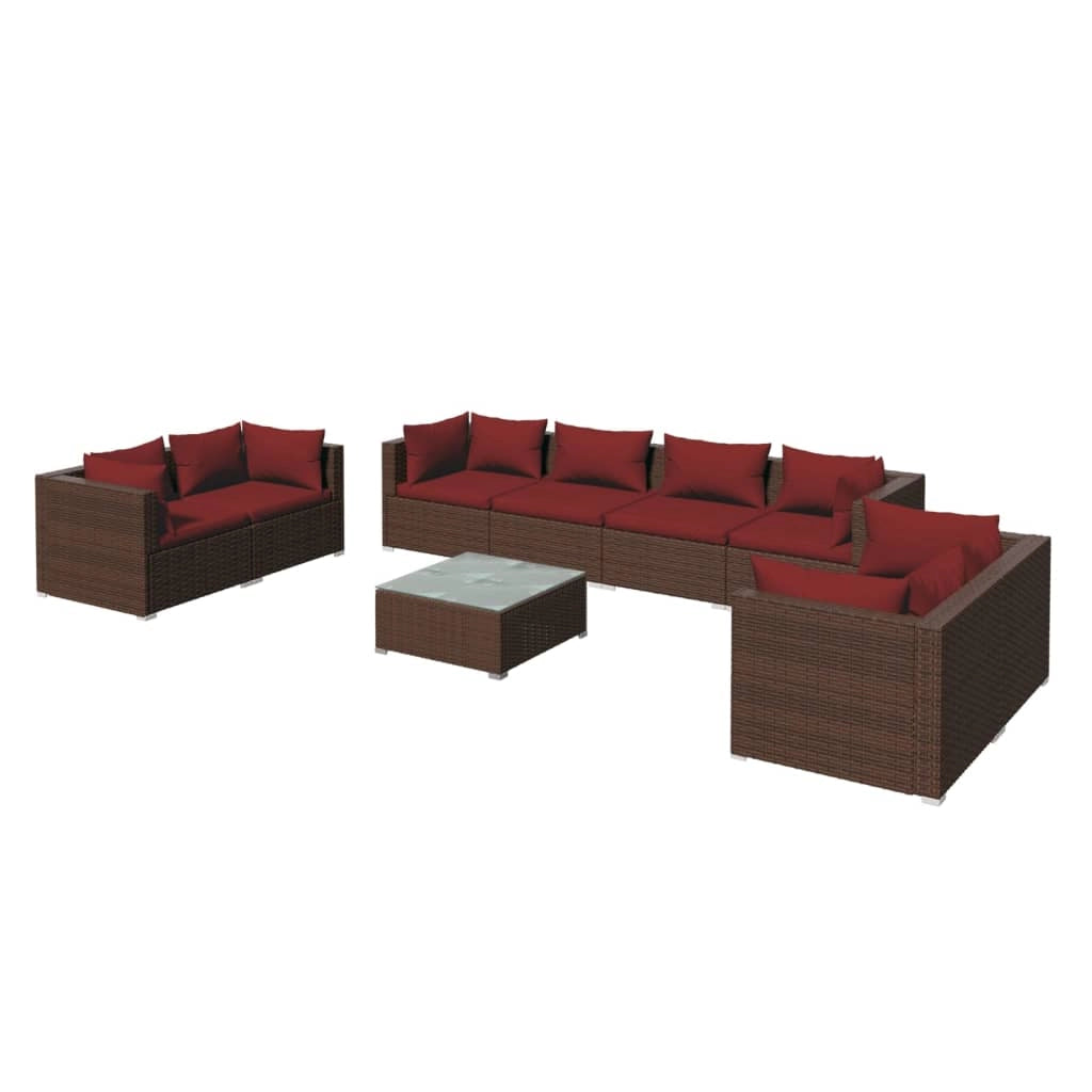 Set di mobili da giardino 9 pz con cuscini in polyrattan marrone 02_0018123