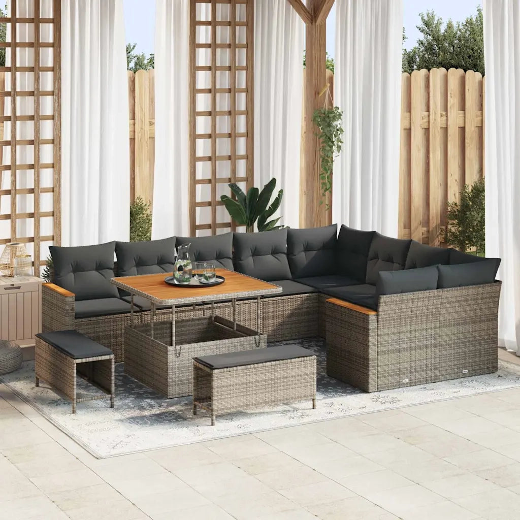 Set Divano da Giardino 12 pcs Grigio Rattan in Polipropilene 3365028