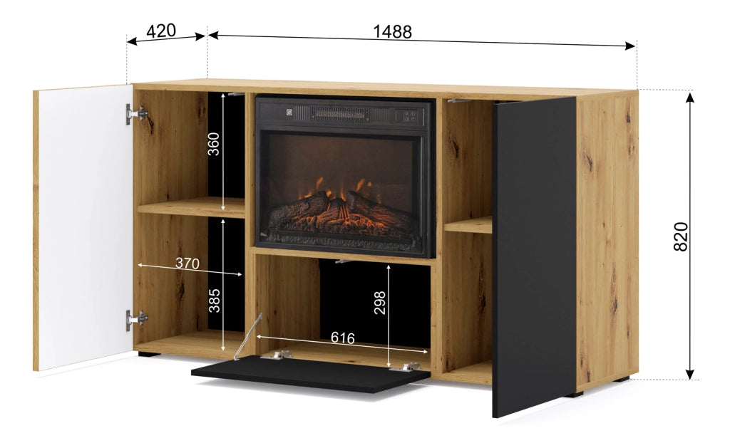 Mobile madia Auris cm 148.8x42x82h soggiorno con caminetto rovere.