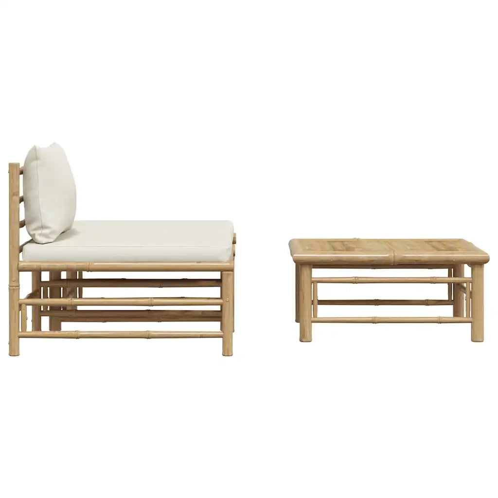 Salotto da Giardino-Set Divani da Giardino 3 pz con Cuscini Bianco Crema in Bamb¨´