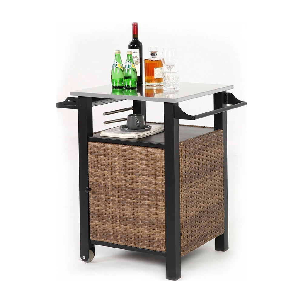 Carrello bar esterno - Xylo - 1 porta, rotelle in acciaio inossidabile, maniglia laterale, marrone