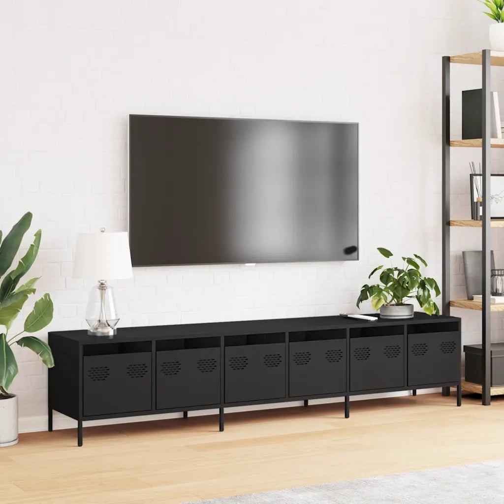 Mobile TV Nero 202x39x43,5 cm in Acciaio Laminato a Freddo 3307149