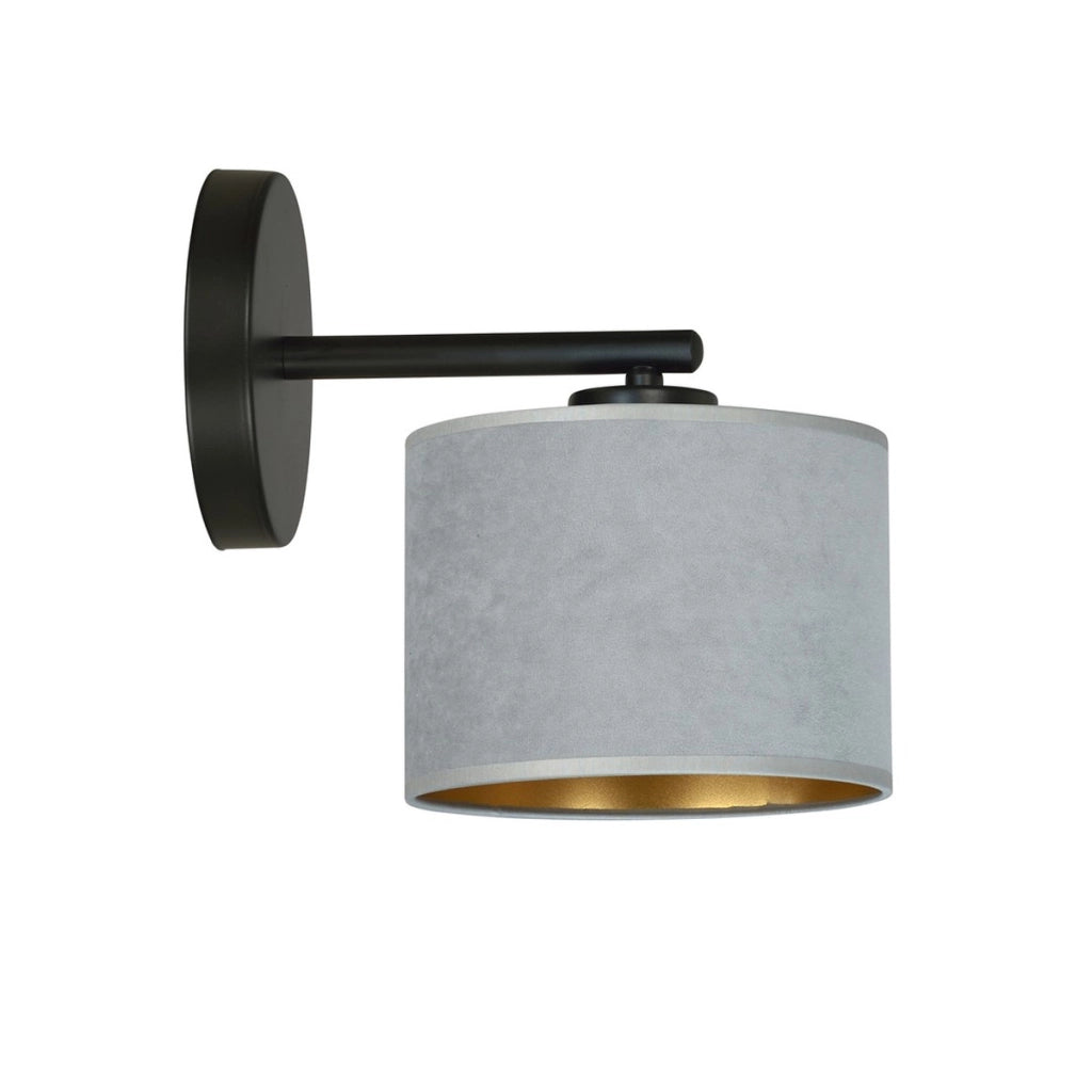 Applique Hilde in acciaio nero con paralume grigio