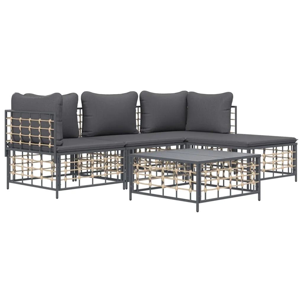 Set Divani da Giardino 4 pz | Set Salotto da Giardino con Cuscini Antracite in Polyrattan