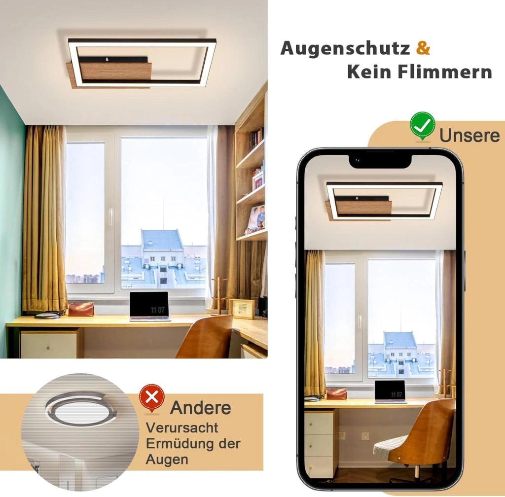 ZMH Lampada da Soffitto LED Moderna 12W Legno 3000K Luce Calda Rettangolare per Corridoio Ufficio Camera da Letto