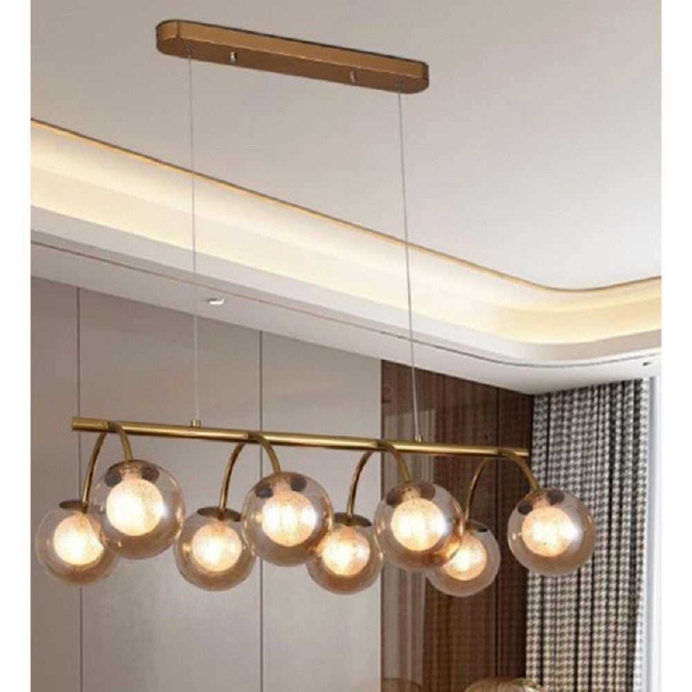 Trade Shop - Lampadario A Sospensione 8 Sfere In Vetro Ambra Lampada Metallo Attacco G9 A04-8 -