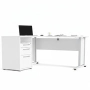 Scrivania Alfango, Scrittoio multiuso, Tavolo per ufficio porta PC, Piano di lavoro, 159x151 h75 cm, Bianco