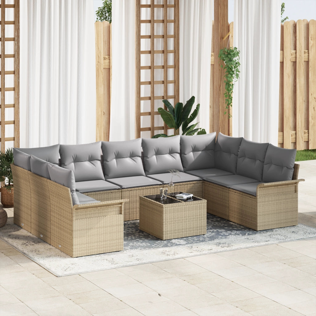 Set Divano Giardino 10 Pezzi con Cuscini Polyrattan Nero