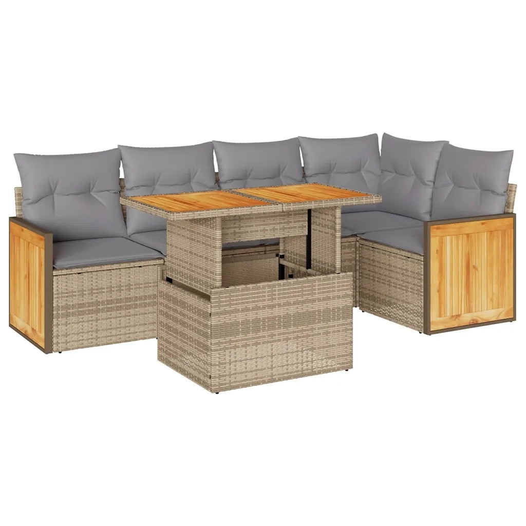 Set Divano da Giardino 6 pz con Cuscini Beige Polyrattan Acacia 3327713