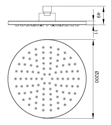 Soffione Doccia Round ABS Nero Opaco Ø200 mm – Ugelli Anticalcare – Attacco Standard 1/2”