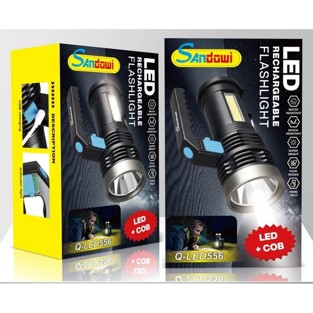 Trade Shop - Torcia Elettrica Portatile Ricaricabile Usb Doppia Funzione Luce Led+cob Emergenza Q-led556 -